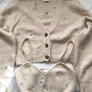 Cropped embroidered sweater set